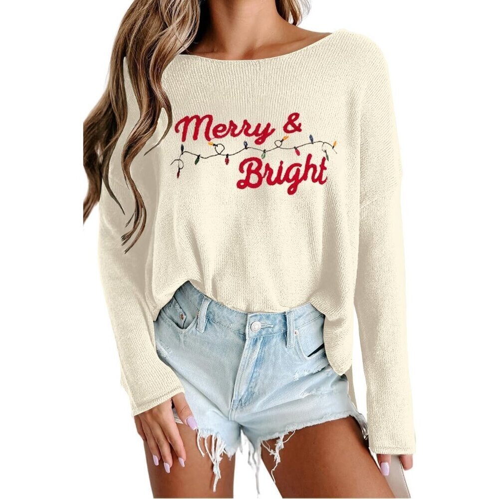 Christmas Sweater Women Long Sleeve Knitted Xmas Holiday Graphic Top